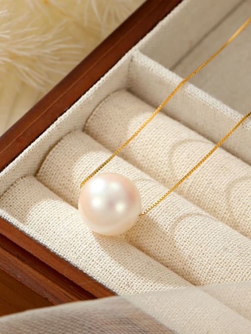 NS1086 [gold 14mm] 925 Sterling Silver Imitation Pearl Round Minimalist Necklace